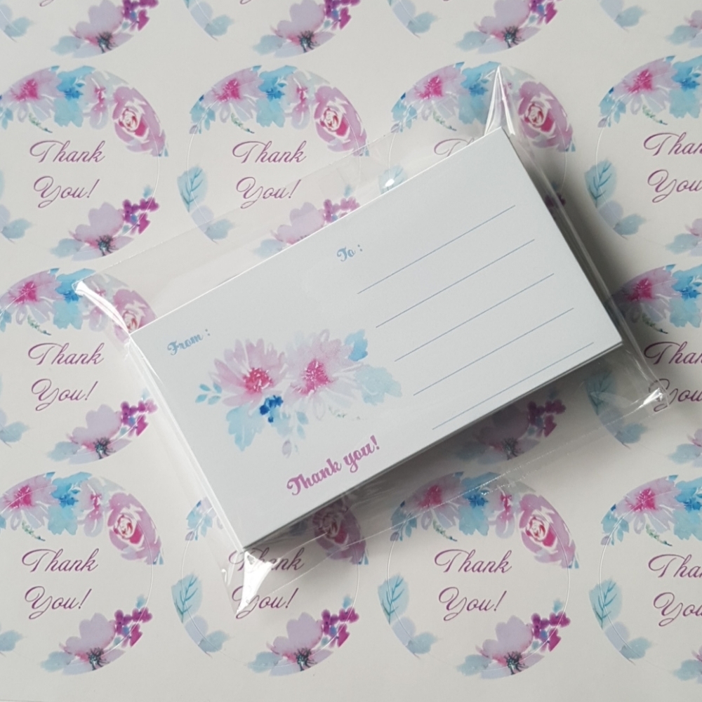 72 pcs Thank You Stickers 1.5" Inch + Business Cards + Envelopes
